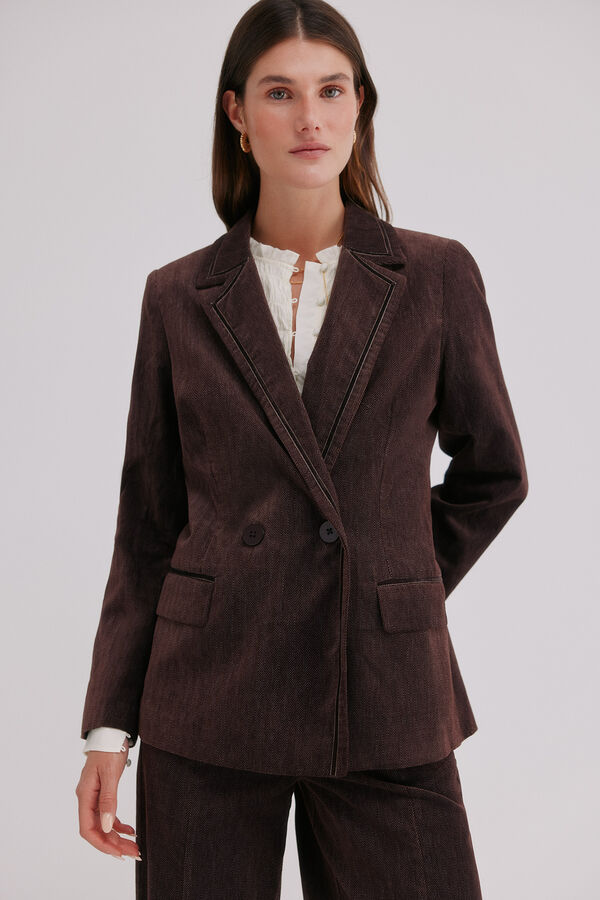 Hoss Intropia Esther. Blazer de veludo cotel&ecirc; Castanho