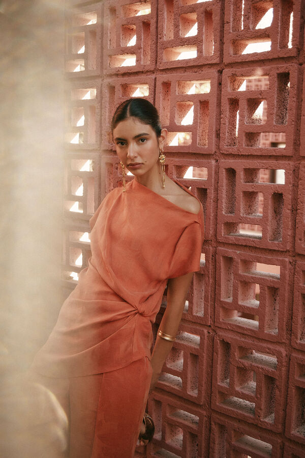 Hoss Intropia Celia. Top nudo jacquard. Naranja