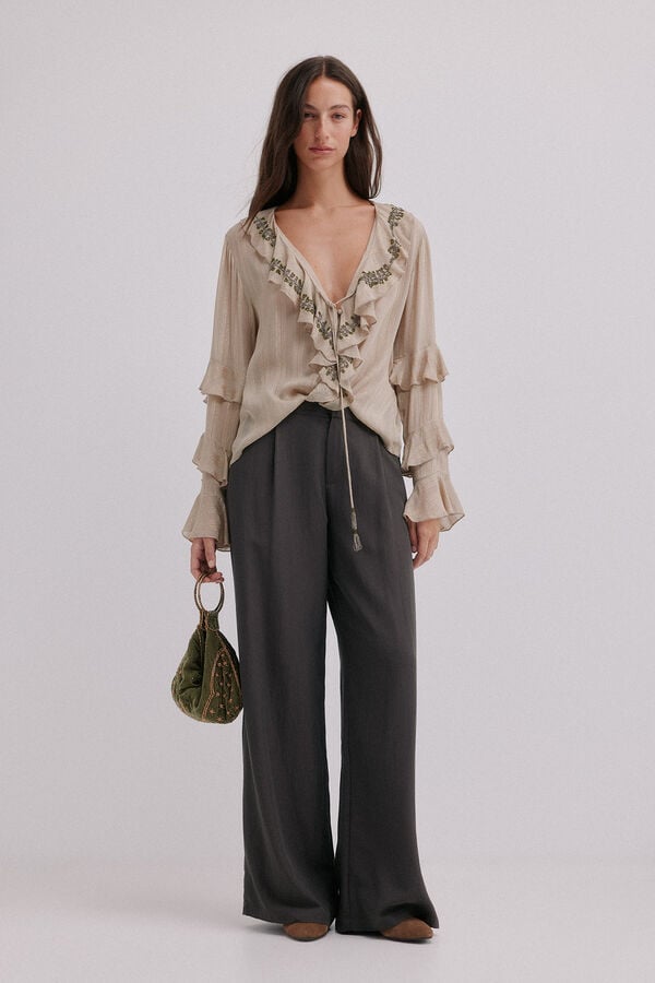 Hoss Intropia Clotilde. Blusa rom&acirc;ntica Beige