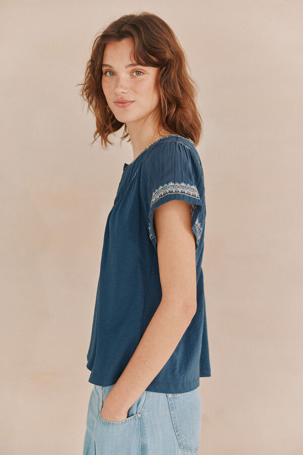 Hoss Intropia Marina. T-shirt bordada Azul