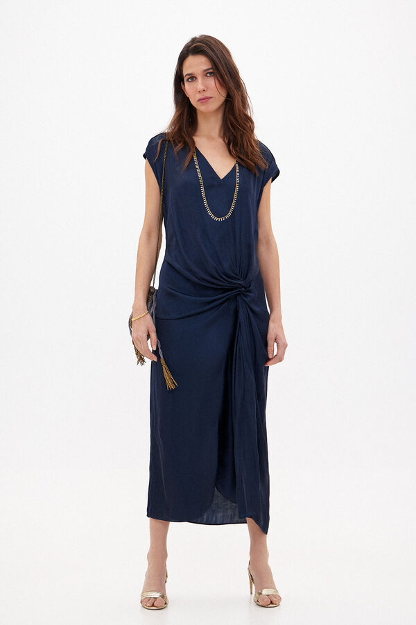 Hoss Intropia Flora. Vestido midi satinado Azul marino