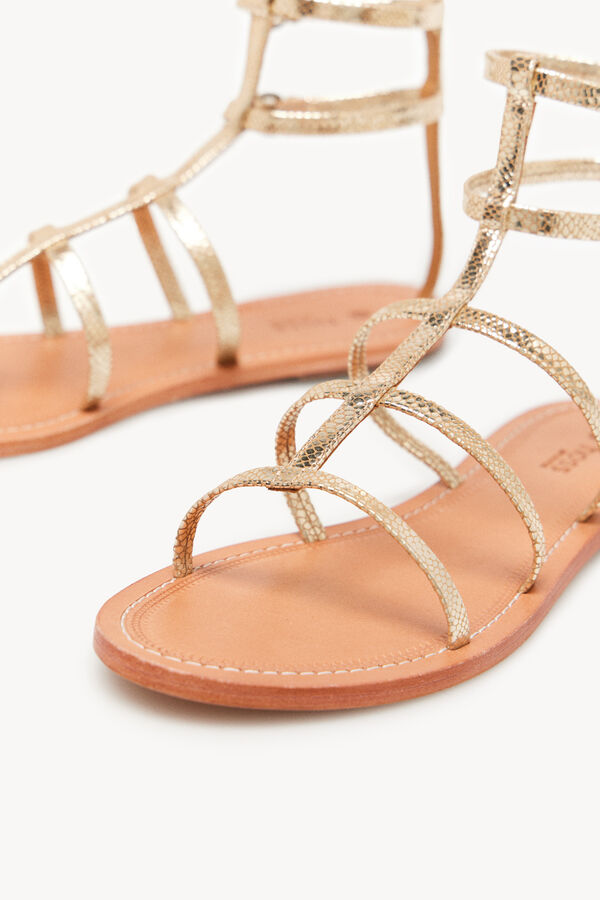 Hoss Intropia Macarena. Sandalias planas con tiras de piel Dorado