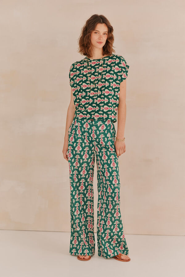 Hoss Intropia Paloma. Pantalón estampado ikat Estampado Verde