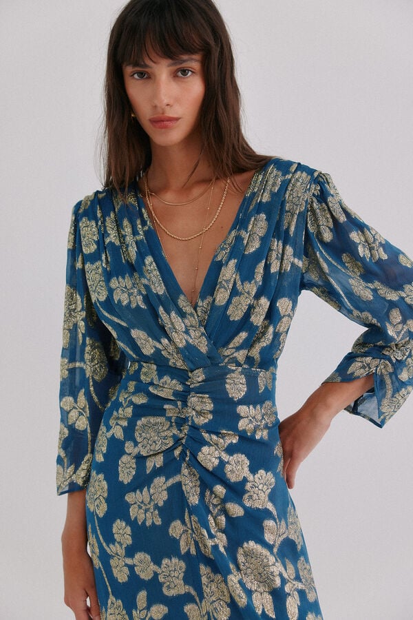 Hoss Intropia Amanda. Vestido jacquard Estampado azul