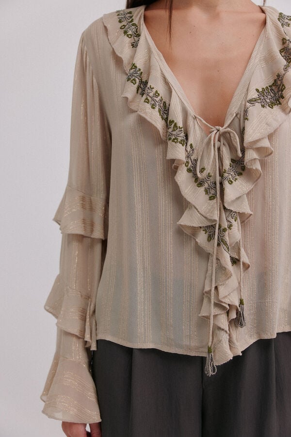 Hoss Intropia Clotilde. Blusa rom&acirc;ntica Beige