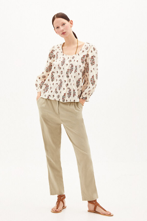 Hoss Intropia Julieta Pantal&oacute;n r&uacute;stico con pinzas Kaki