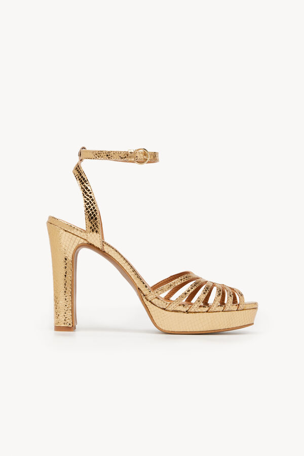 Hoss Intropia Mar&iacute;a. Sandalias de piel metalizada con tac&oacute;n Dorado