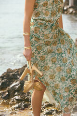 Hoss Intropia Marcela. Sand&aacute;lia de salto de pele Dourado