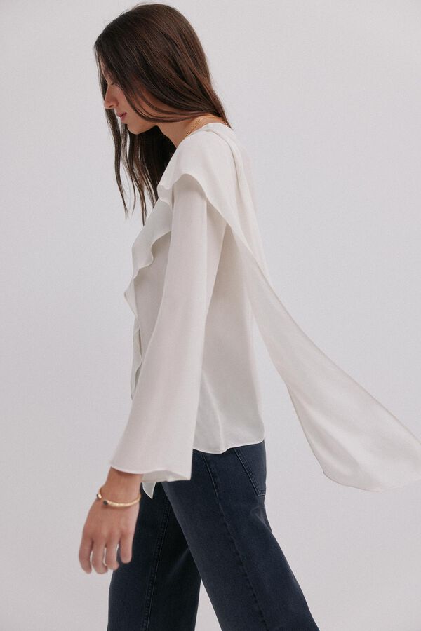 Hoss Intropia Guiado. Blusa com decote cruzado assim&eacute;trico Branco