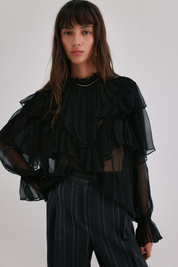 Hoss Intropia Giulia. Blusa rom&acirc;ntica Preto
