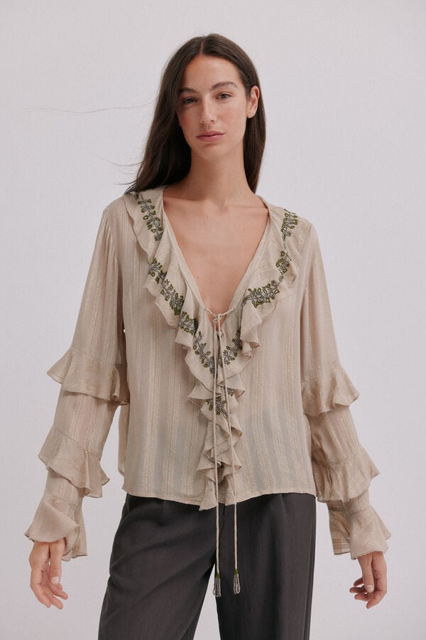 Hoss Intropia Clotilde. Blusa rom&acirc;ntica Beige