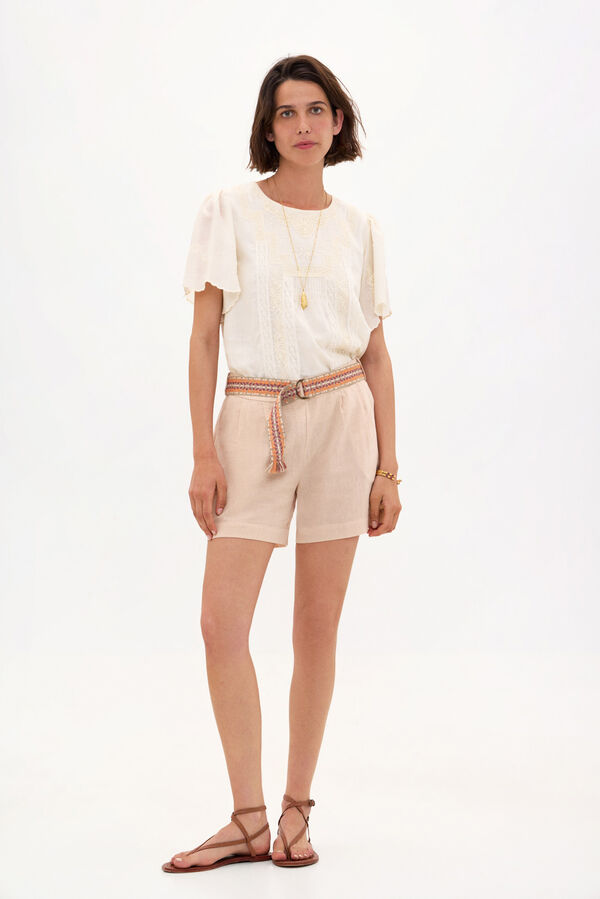 Hoss Intropia Penny. Bermudas de algod&atilde;o com cinto Ecru