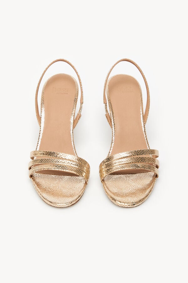 Hoss Intropia Mireia. Sandalias de piel grabada con tac&oacute;n Dorado