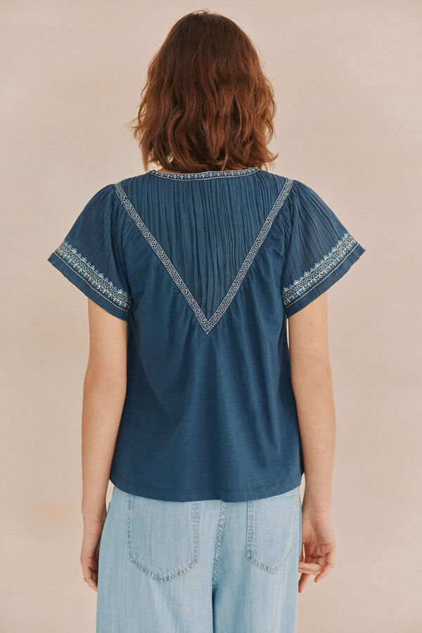 Hoss Intropia Marina. T-shirt bordada Azul