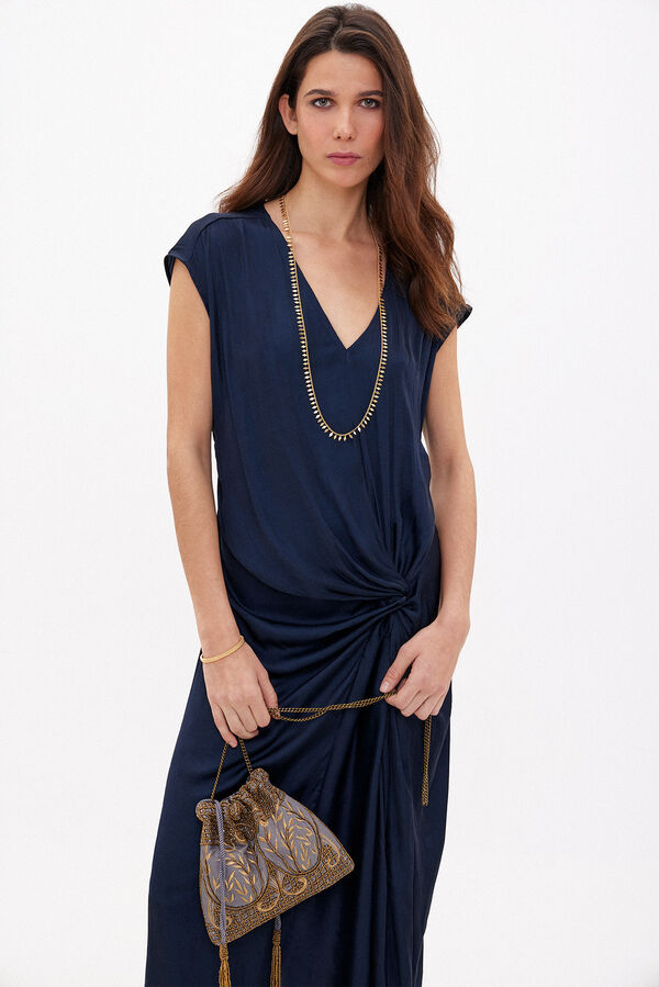 Hoss Intropia Flora. Vestido midi satinado Azul marino