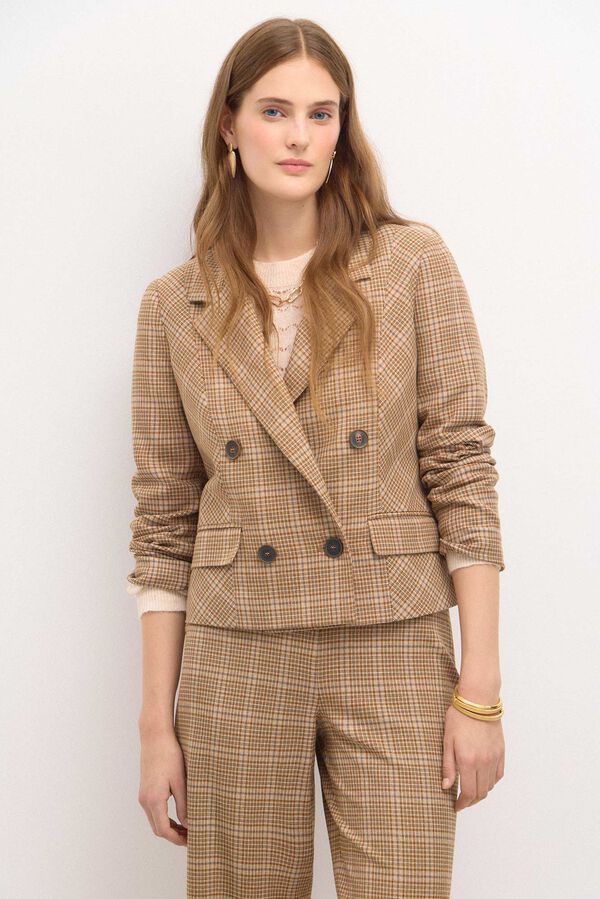 Hoss Intropia Edith. Blazer curto xadrez Ecru