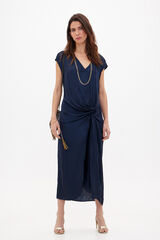 Hoss Intropia Flora. Vestido midi satinado Azul marino