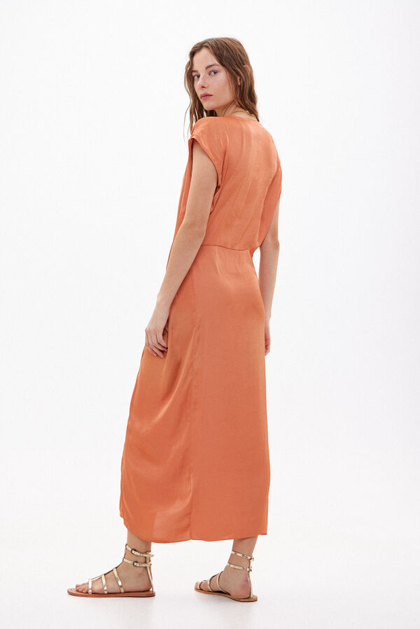 Hoss Intropia Flora. Vestido midi satinado Naranja