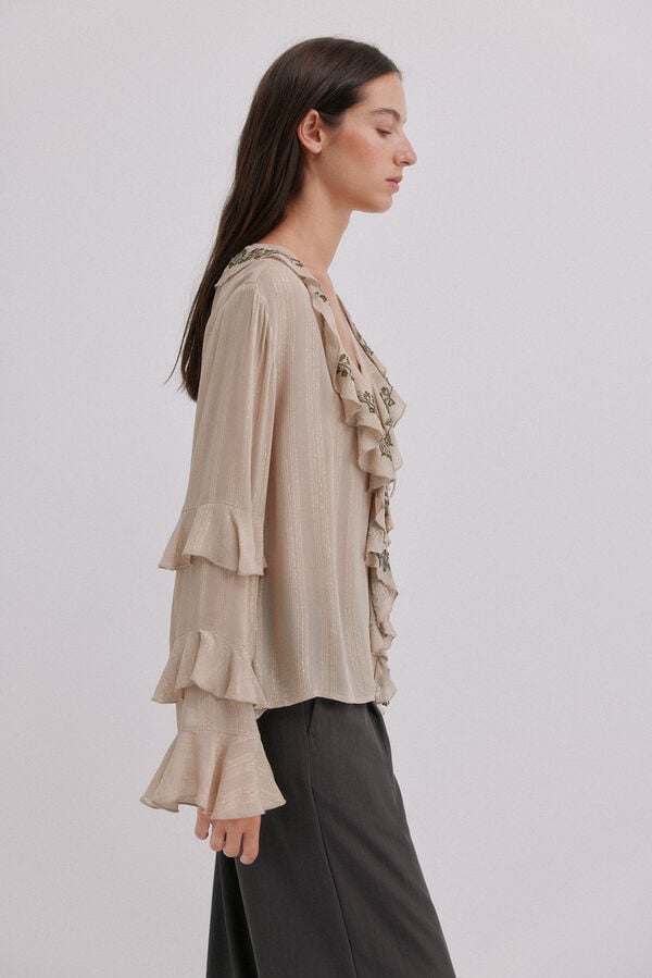 Hoss Intropia Clotilde. Blusa rom&acirc;ntica Beige