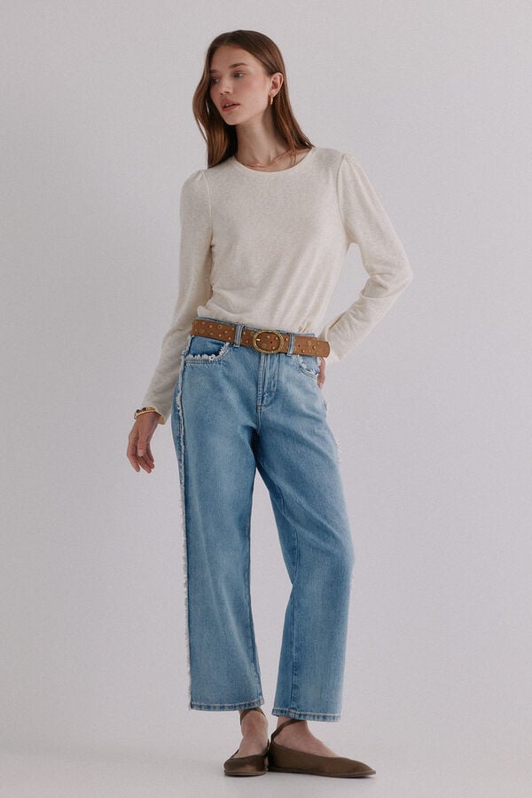 Hoss Intropia Margot. Camiseta con manga abullonada Beige