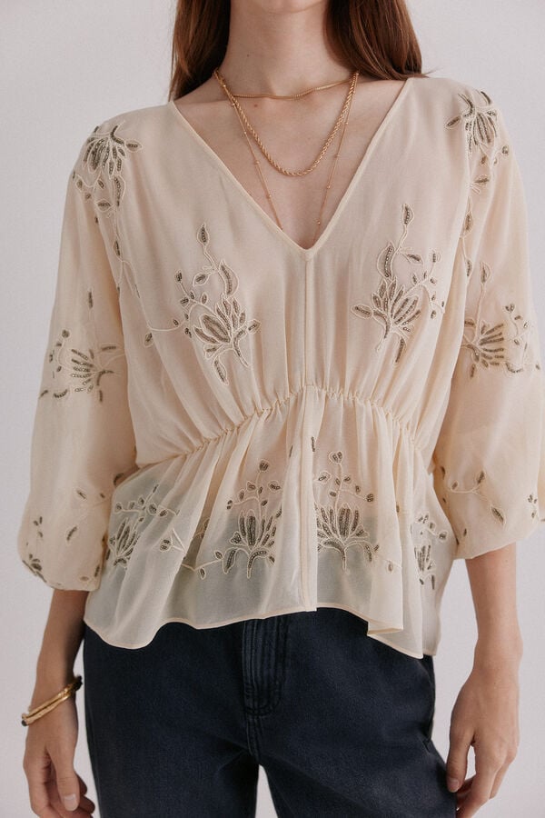 Hoss Intropia Catena. Blusa bordada Ecru