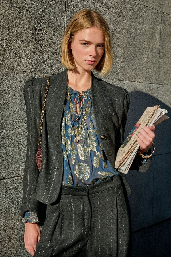 Hoss Intropia Estela. Blazer a rayas Gris oscuro