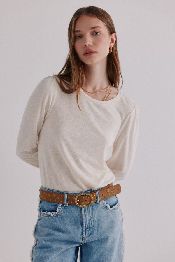 Hoss Intropia Margot. Camiseta con manga abullonada Beige