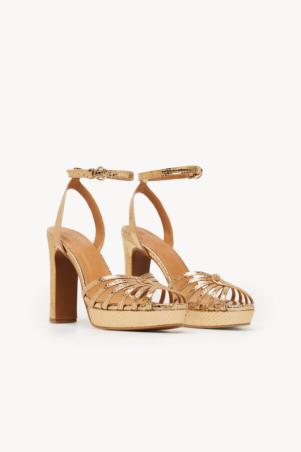 Hoss Intropia Mar&iacute;a. Sandalias de piel metalizada con tac&oacute;n Dorado