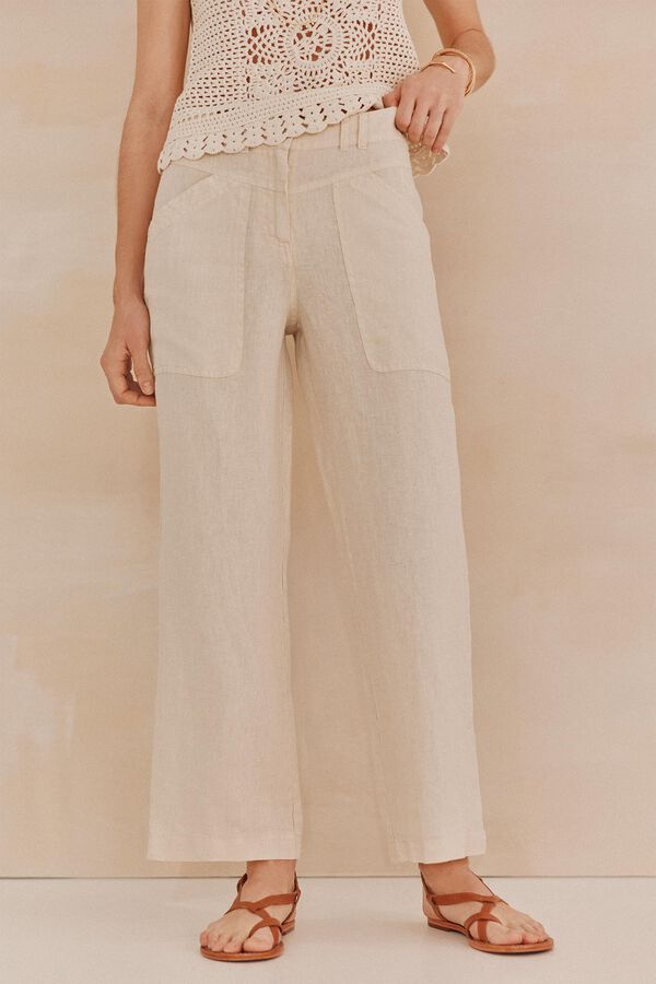 Hoss Intropia Priya.Pantalon lino Marfil