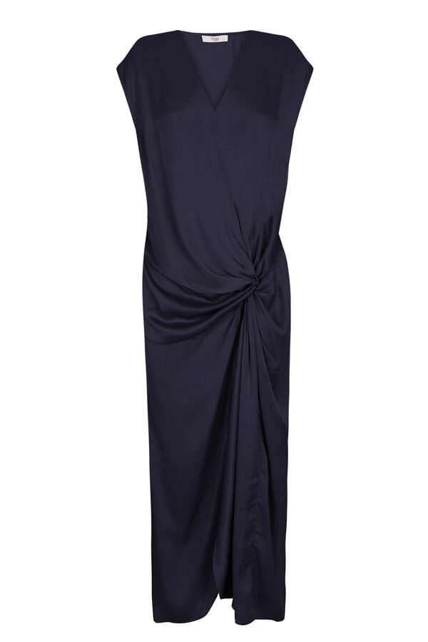 Hoss Intropia Flora. Vestido midi satinado Azul marino