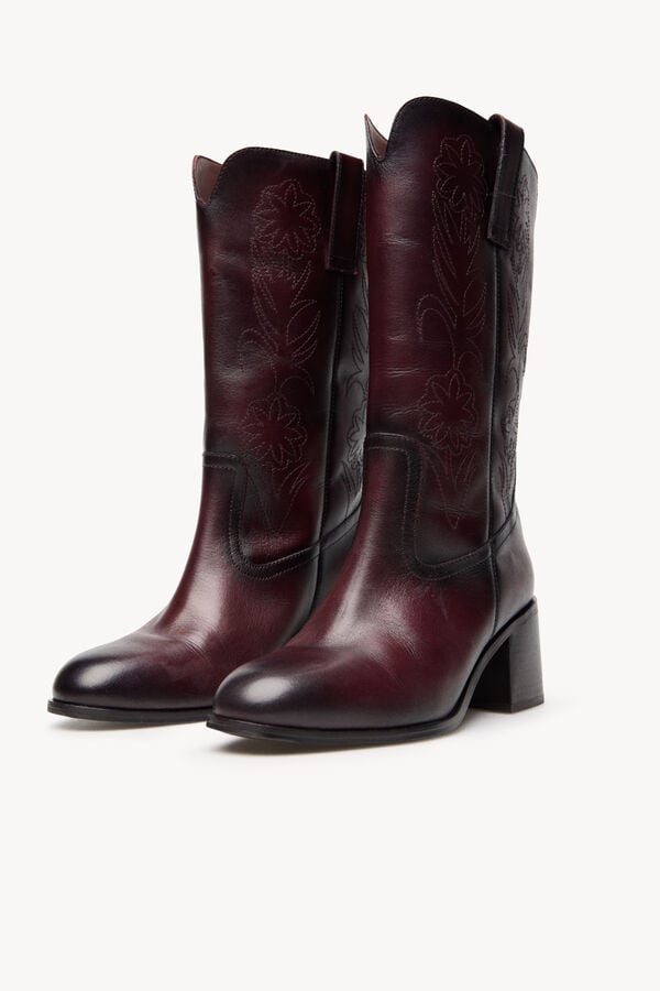 Hoss Intropia Nadia. Bota de pele com bordado de flores Vermelho