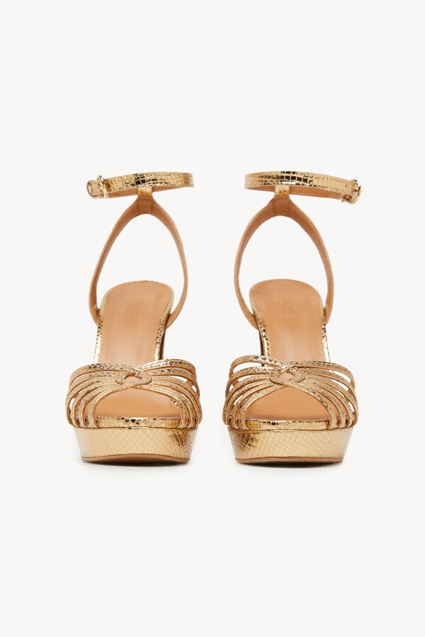 Hoss Intropia Mar&iacute;a. Sandalias de piel metalizada con tac&oacute;n Dorado