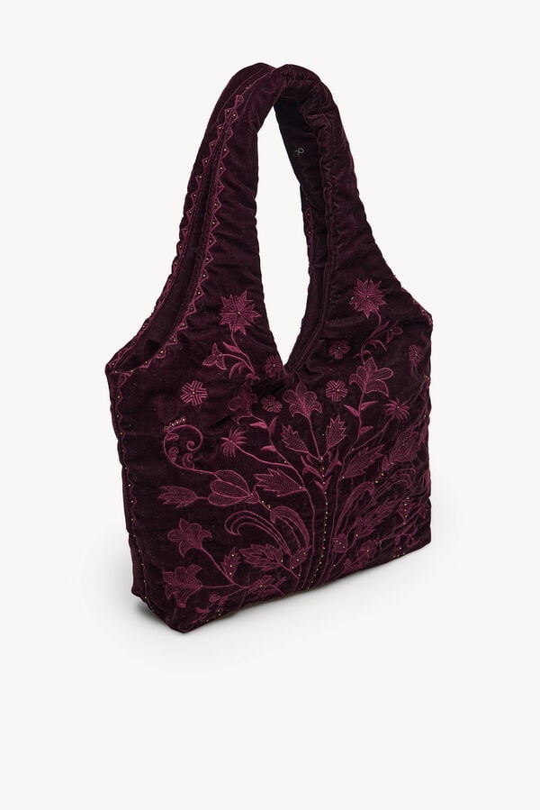 Hoss Intropia Nuria. Bolso hobo terciopelo bordado Granate