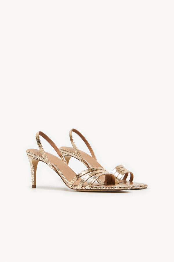 Hoss Intropia Mireia. Sandalias de piel grabada con tac&oacute;n Dorado