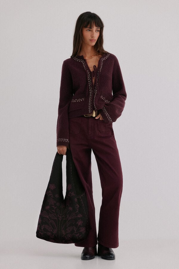 Hoss Intropia Nuria. Bolso hobo terciopelo bordado Granate