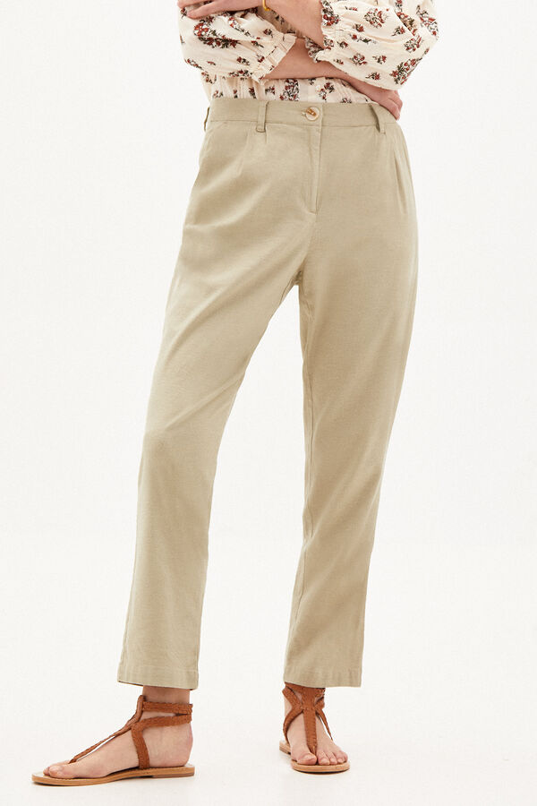 Hoss Intropia Julieta Pantal&oacute;n r&uacute;stico con pinzas Kaki