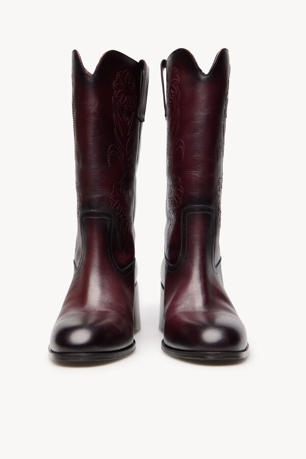 Hoss Intropia Nadia. Bota de pele com bordado de flores Vermelho