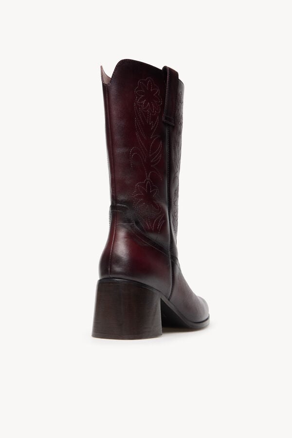 Hoss Intropia Nadia. Bota de pele com bordado de flores Vermelho