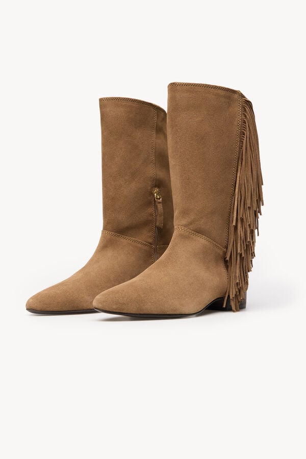 Hoss Intropia Lola. Botas de croute com franjas Beige