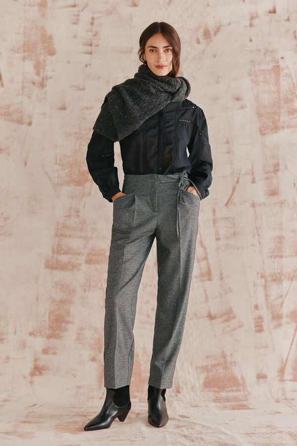 Hoss Intropia Piedad. Pantal&oacute;n de cuadros con lazada Gris