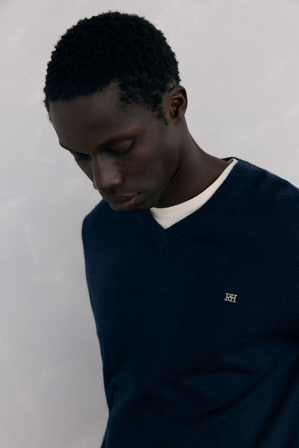 Pedro del Hierro Gola de l&atilde; merino e cashmere com bico Azul