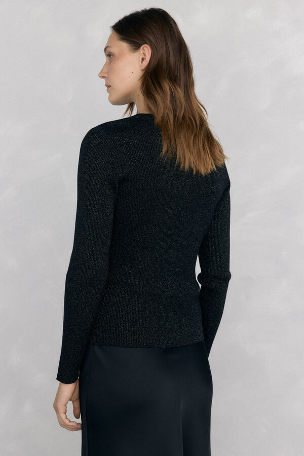 Pedro del Hierro Top de punto brillo aberturas Negro