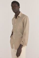 Pedro del Hierro Camisa lino lisa Marr&oacute;n