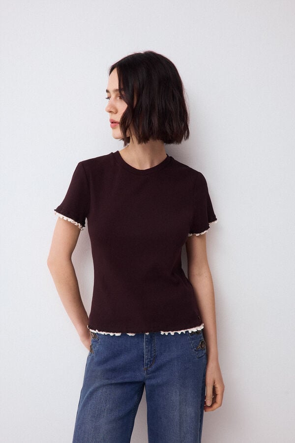 Pedro del Hierro T-shirt com canelado falso duplo Marrom