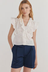 Pedro del Hierro Top algod&oacute;n calados Crudo