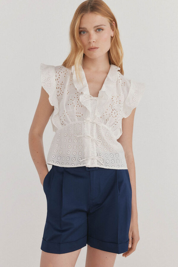 Pedro del Hierro Top algod&oacute;n calados Crudo