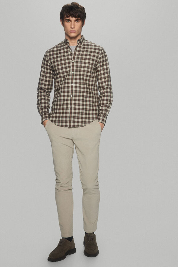 Pedro del Hierro Camisa quadrados non-iron + anti manchas Beige