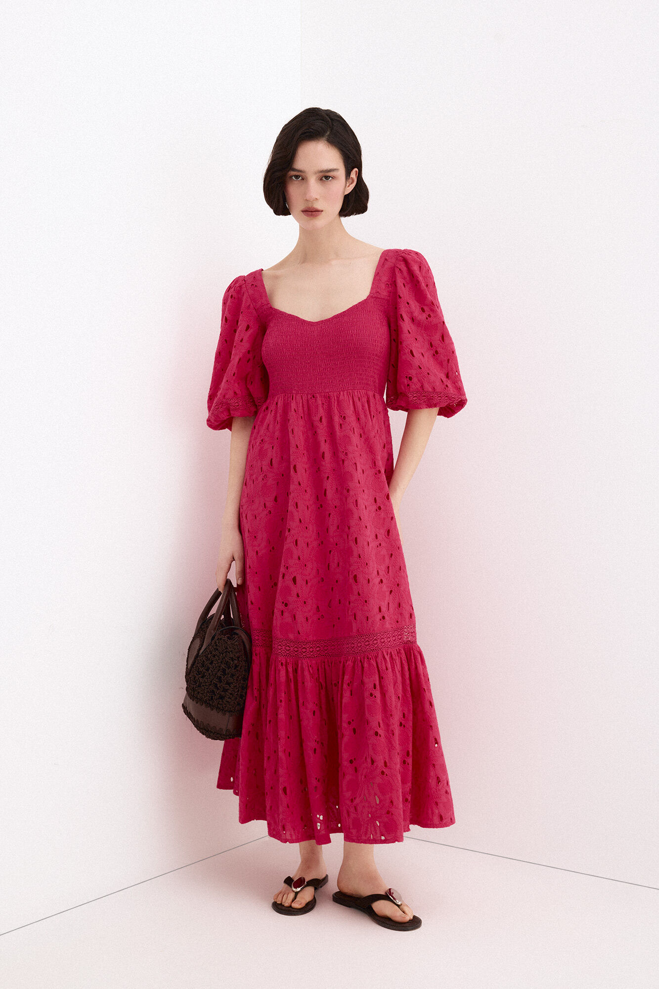 Pedro del Hierro Vestido em algod&atilde;o com bordados