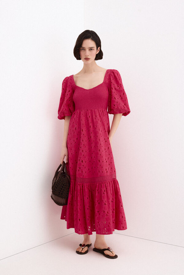 Pedro del Hierro Vestido em algod&atilde;o com bordados Rosa