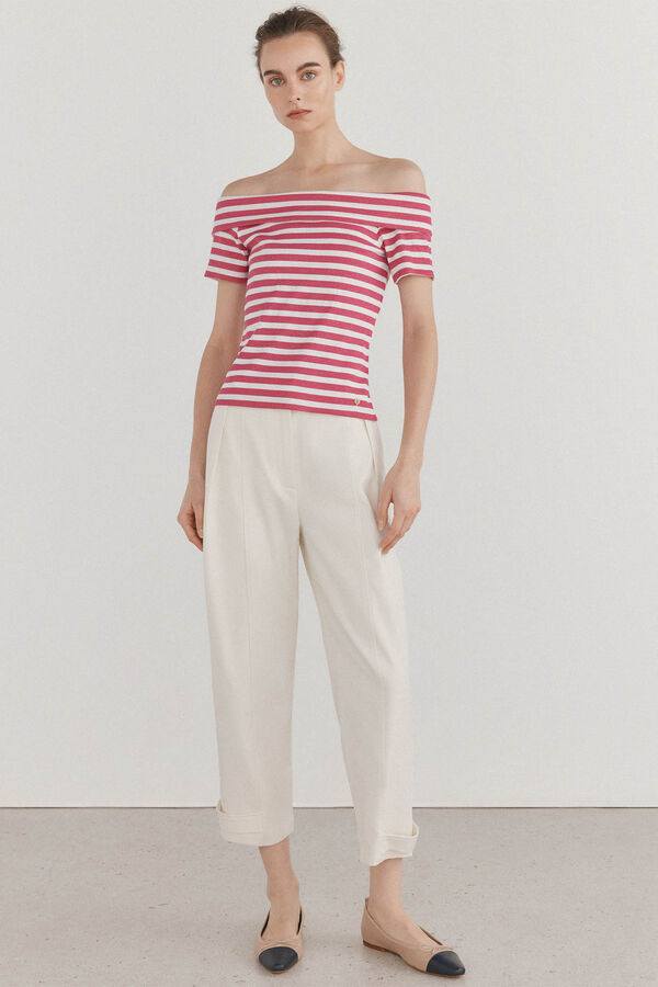 Pedro del Hierro Camiseta sin hombros rayas Coral
